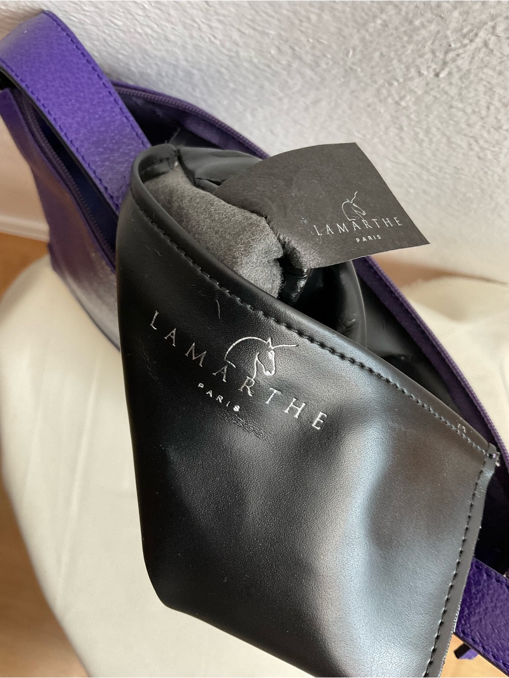 Vintage LAMARTHE PARIS Purple Pebbled Leather Shoulder Hobo Bag – EUC April 2006 - Picture 7 of 9